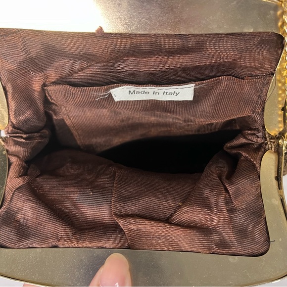 Vintage Brown Velvet Purse with Gold Clasp and Chains - Picture 8 of 9